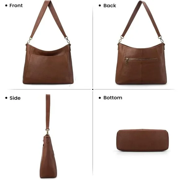 Elegant Genuine Leather Hobo Crossbody Bag with Detachable Straps - 13.39x10.63 - Picture 5 of 5